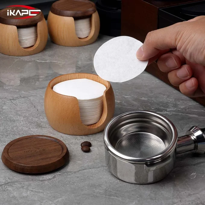 IKAPE Espresso Paper Filters 200pcs + Wooden Box (51-58.5mm)