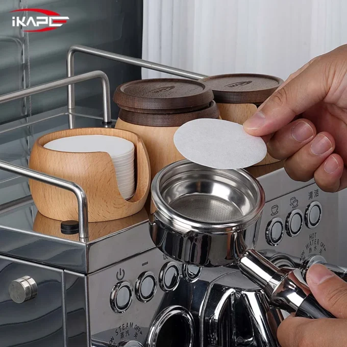 IKAPE Espresso Paper Filters 200pcs + Wooden Box (51-58.5mm)