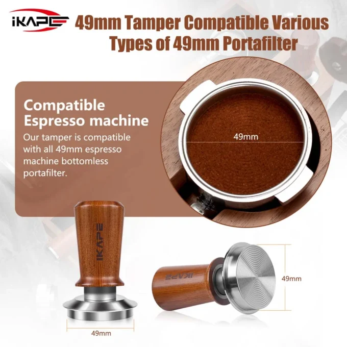IKAPE Spring Loaded Calibrated Tamper Wooden Handle (49/51/53.3/58.5mm)