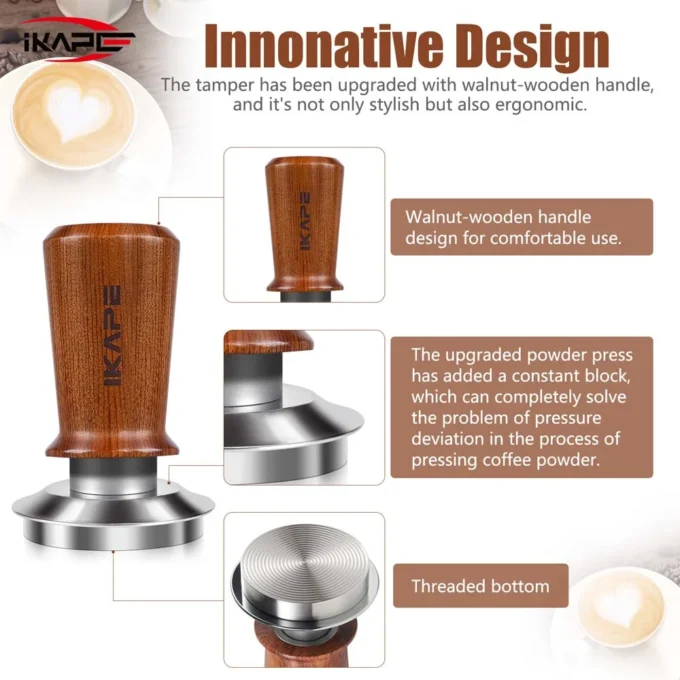 IKAPE Spring Loaded Calibrated Tamper Wooden Handle (49/51/53.3/58.5mm)