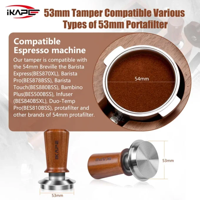 IKAPE Spring Loaded Calibrated Tamper Wooden Handle (49/51/53.3/58.5mm)
