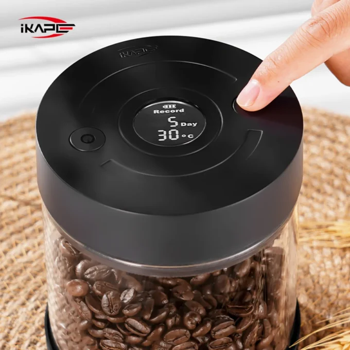 IKAPE Electric Vacuum Coffee Bean Canister with Display