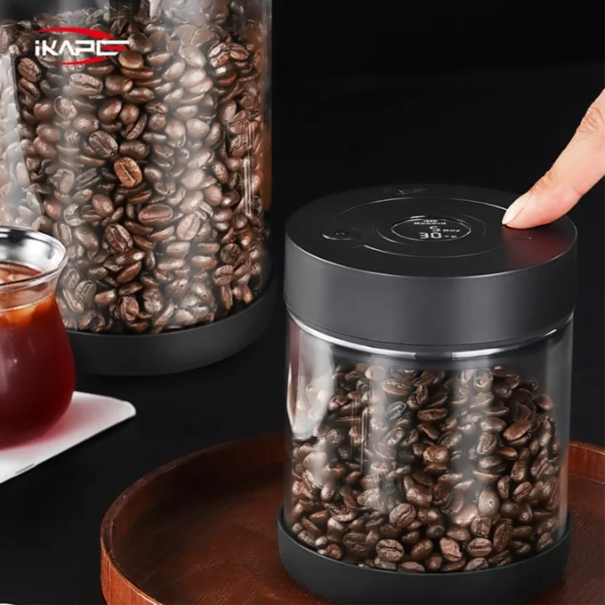 IKAPE Electric Vacuum Coffee Bean Canister with Display