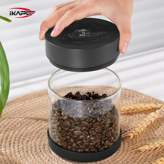 IKAPE Electric Vacuum Coffee Bean Canister with Display