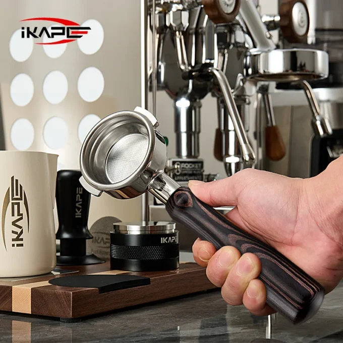 IKAPE Bottomless Portafilter — Hantom Dark Wood (54/58mm)