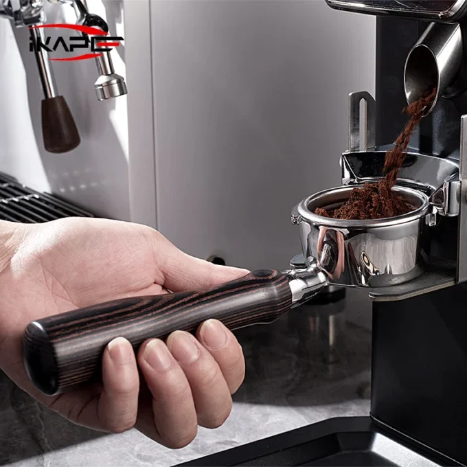 IKAPE Bottomless Portafilter — Hantom Dark Wood (54/58mm)