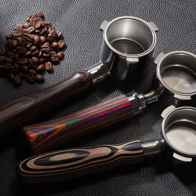 IKAPE Bottomless Portafilter — Pearl White Wood (51/54/58mm)