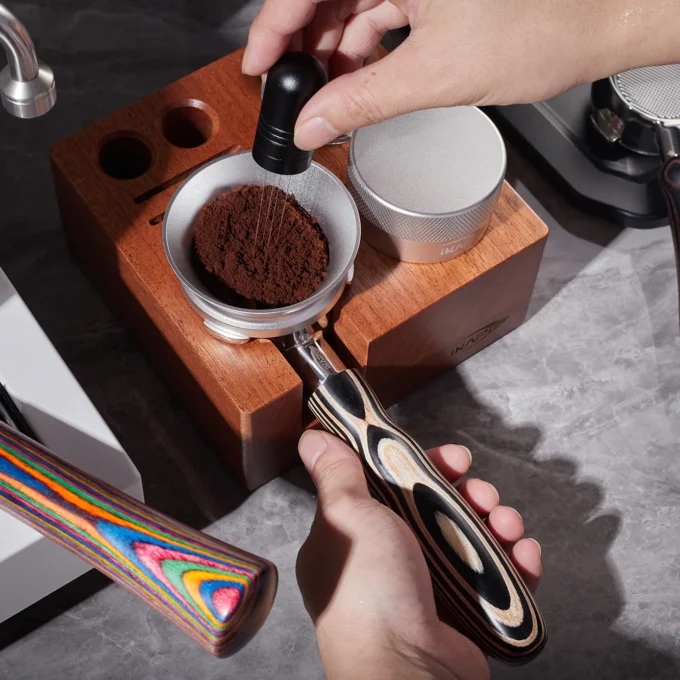 IKAPE Bottomless Portafilter — Pearl White Wood (51/54/58mm)