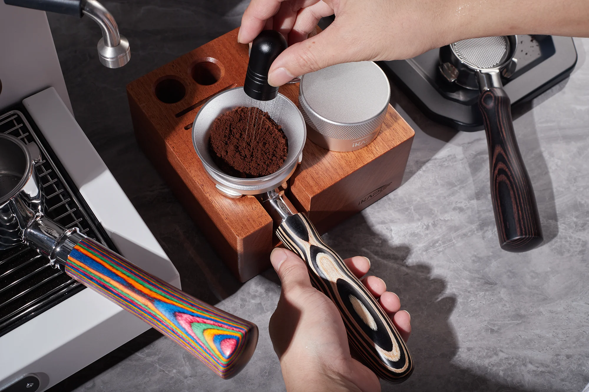 Ikape Espresso Bottomless Portafilter Colorful Wooden Handle 4 6