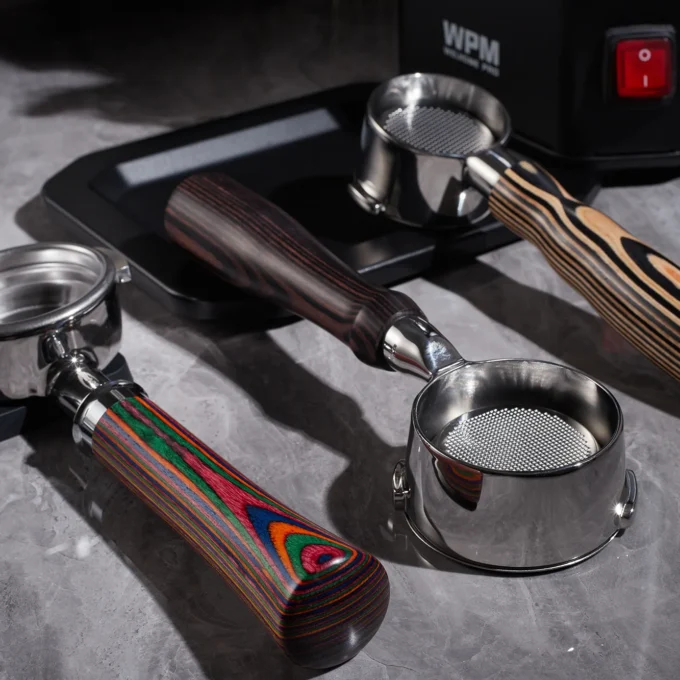 IKAPE Bottomless Portafilter — Pearl White Wood (51/54/58mm)