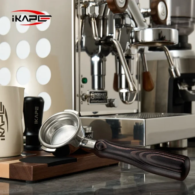 IKAPE Bottomless Portafilter — Hantom Dark Wood (54/58mm)