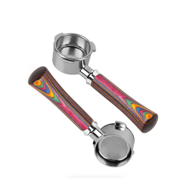 IKAPE Bottomless Portafilter — Rainbow Wood Handle (51/54/58mm)