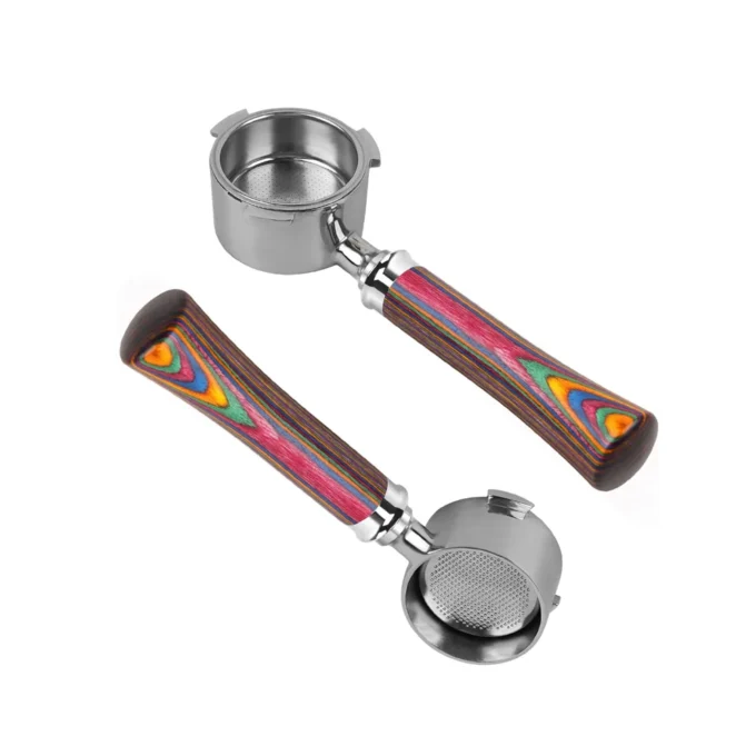 IKAPE Bottomless Portafilter — Rainbow Wood Handle (51/54/58mm)