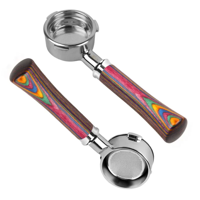 IKAPE Bottomless Portafilter — Rainbow Wood Handle (51/54/58mm)