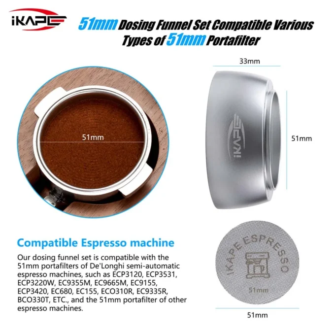 IKAPE Magnetic Espresso Dosing Funnel with Puck Screen (51/53.5/58.5mm)