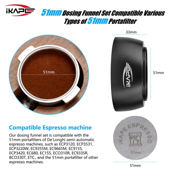 IKAPE Magnetic Espresso Dosing Funnel with Puck Screen (51/53.5/58.5mm)