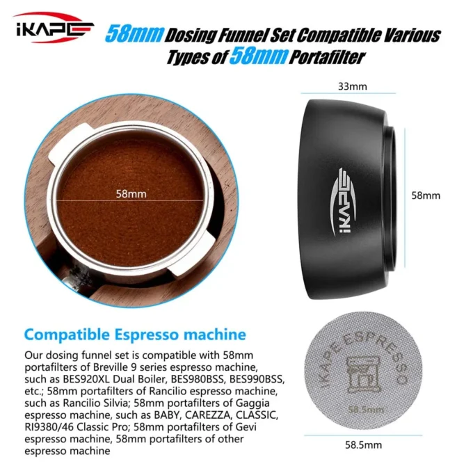 IKAPE Magnetic Espresso Dosing Funnel with Puck Screen (51/53.5/58.5mm)