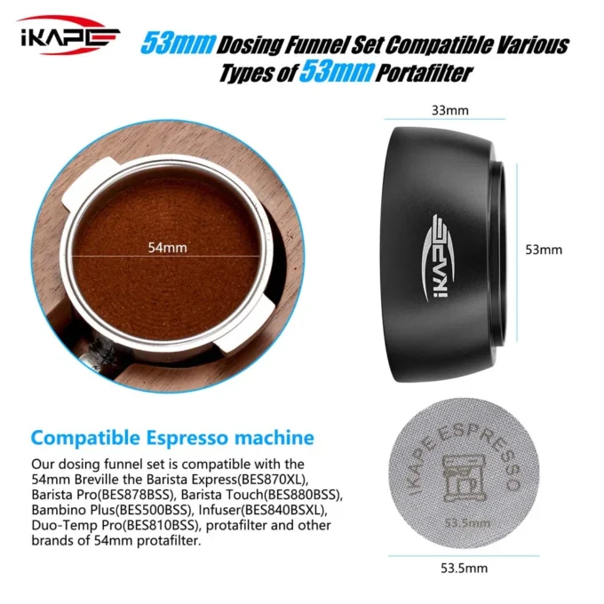 IKAPE Magnetic Espresso Dosing Funnel with Puck Screen (51/53.5/58.5mm)