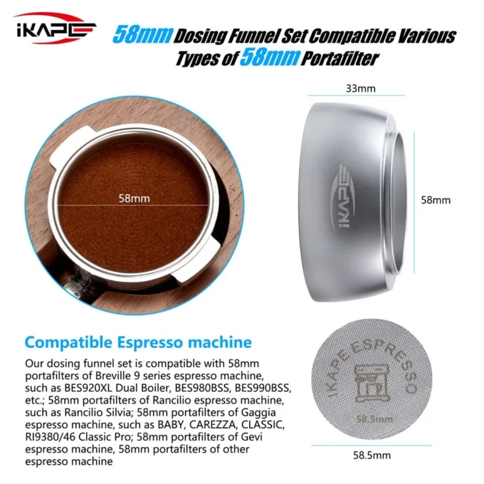 IKAPE Magnetic Espresso Dosing Funnel with Puck Screen (51/53.5/58.5mm)