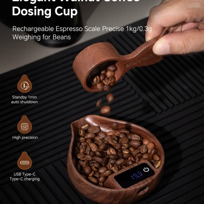 MUVNA 2nd Gen Walnut Electronic Coffee Scale