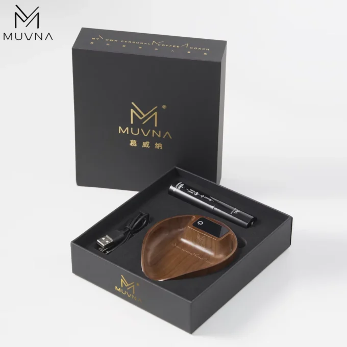 MUVNA Walnut Coffee Bean Tray with Electronic Scale