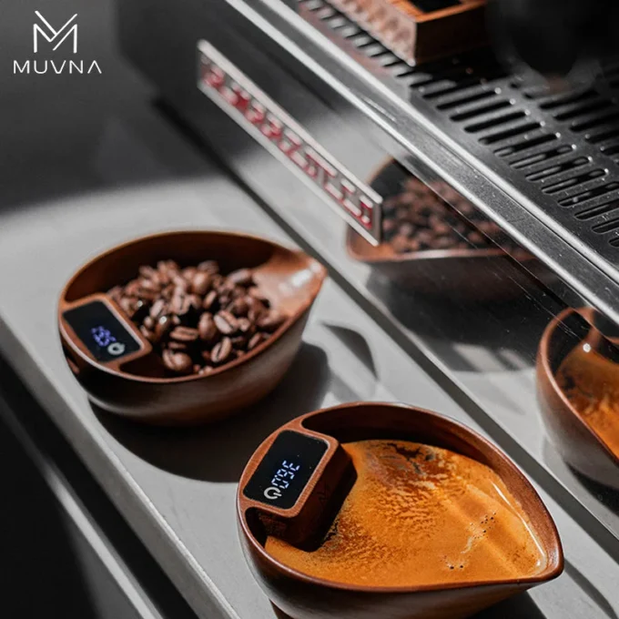 MUVNA Walnut Coffee Bean Tray with Electronic Scale