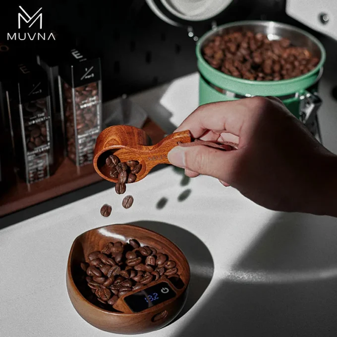 MUVNA Walnut Coffee Bean Tray with Electronic Scale