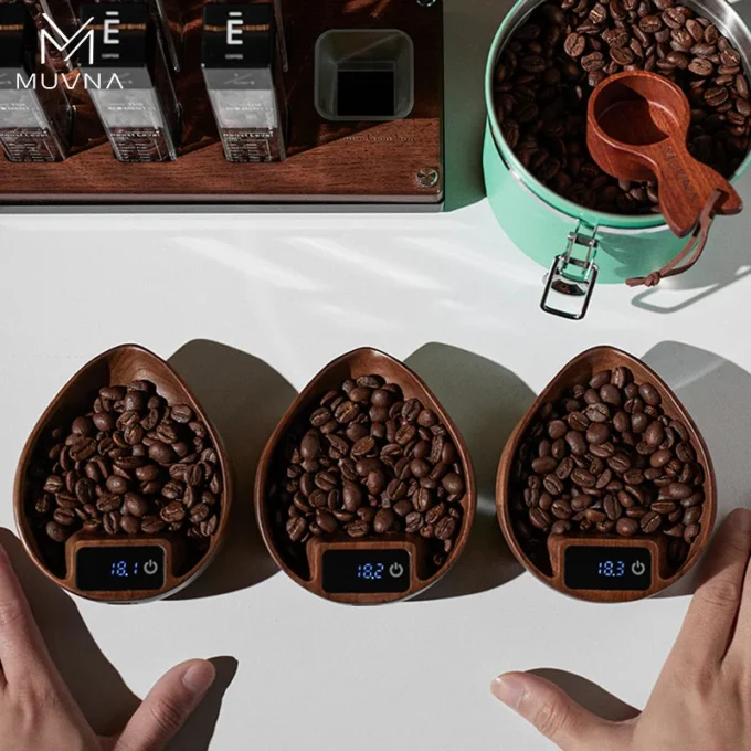 MUVNA Walnut Coffee Bean Tray with Electronic Scale