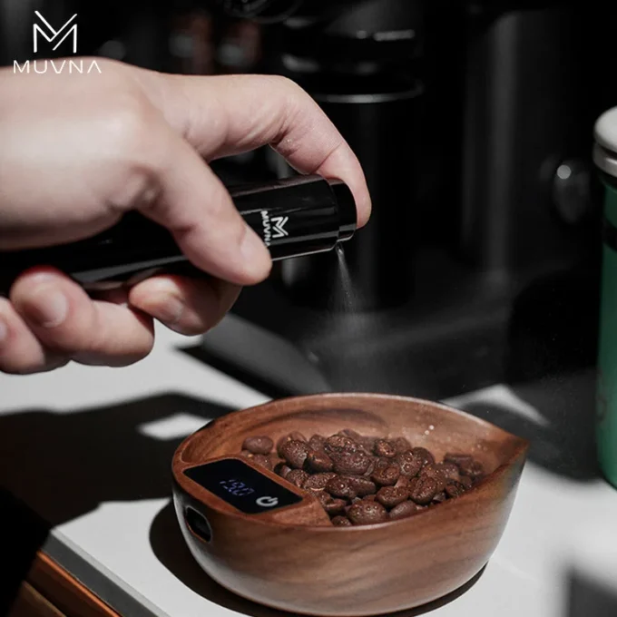 MUVNA Walnut Coffee Bean Tray with Electronic Scale