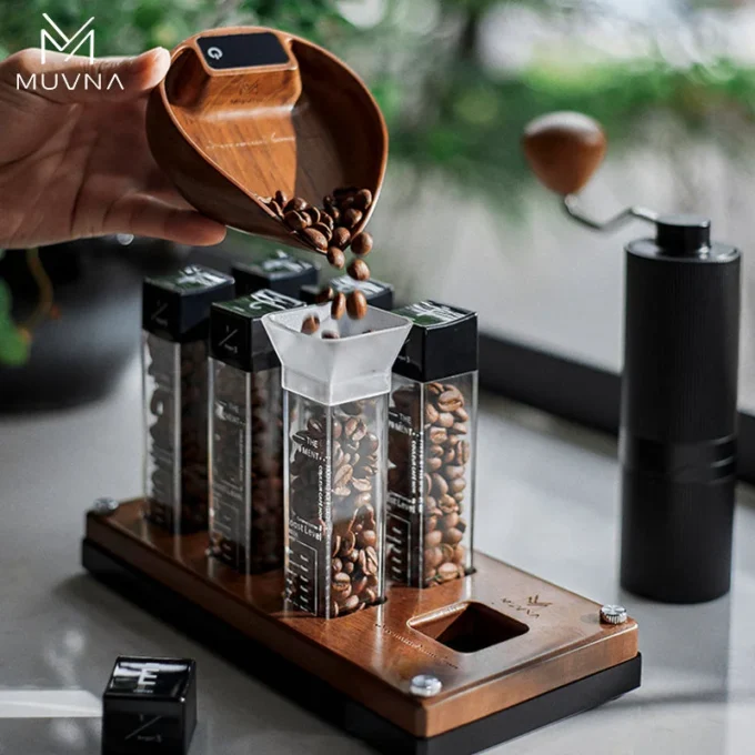 MUVNA Walnut Coffee Bean Tray with Electronic Scale