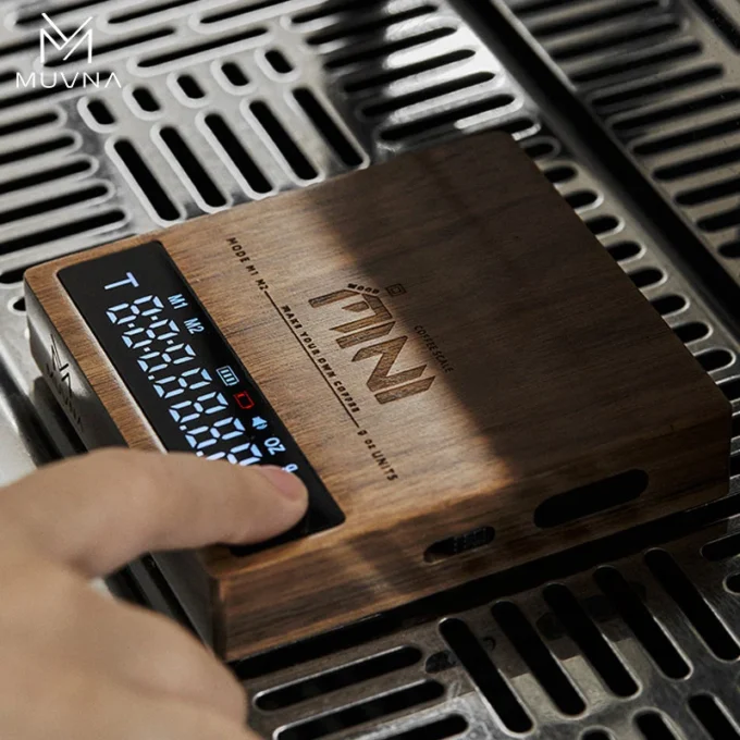 MUVNA Mini Coffee Scale — Walnut, Cherry or Ebony Wood