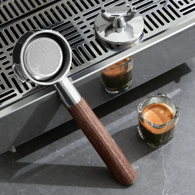 ZeroHero 58mm Double Spout Portafilter — SUS304 Walnut