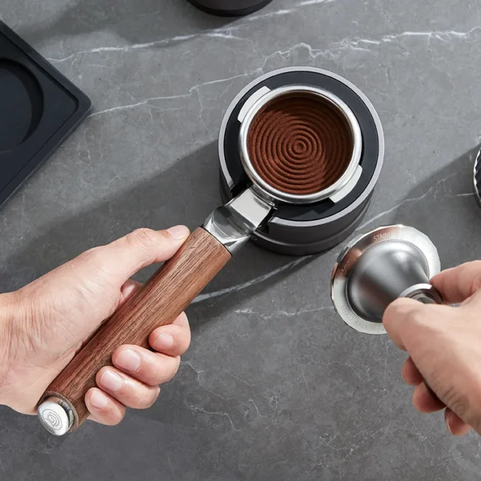 ZeroHero 58mm Double Spout Portafilter — SUS304 Walnut
