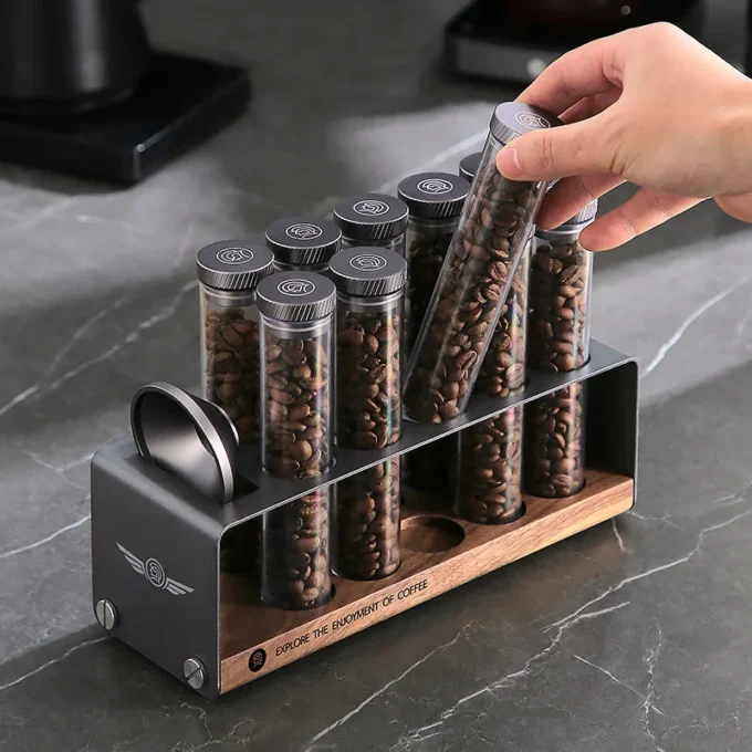ZeroHero Single Dose Bean Cellar — 10 PCTG Tubes with Wood Stand