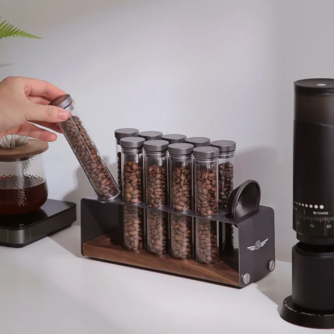 ZeroHero Single Dose Bean Cellar — 10 PCTG Tubes with Wood Stand