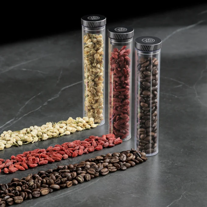 ZeroHero Single Dose Bean Cellar — 10 PCTG Tubes with Wood Stand